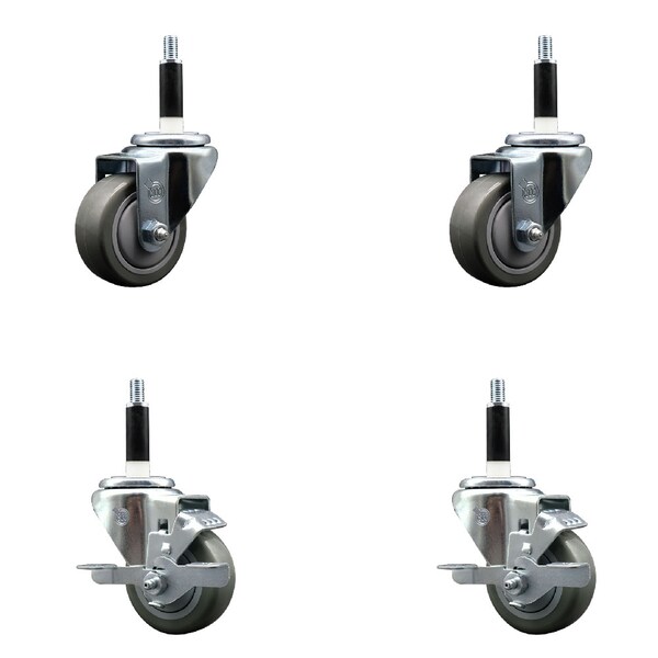 Service Caster 3'' SS Gray Poly Wheel Swivel 7/8'' Expanding Stem Caster Set 2 Brakes, 4PK SCC-SSEX20S314-PPUB-2-TLB-2-78 - main